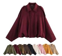 Générique Women's Casual Lapel Faux Suede Cropped Jacket, Spring Lapel Pilot Coat Y2k Going Out Jackets Outerwear (Burgundy,M)