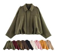 Générique Women's Casual Lapel Faux Suede Cropped Jacket, Spring Lapel Pilot Coat Y2k Going Out Jackets Outerwear (Army Green,S)