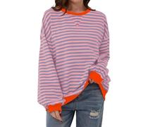Générique Womens Casual Striped Tops Long Sleeve Shirts for Teen Girls Crewneck Oversized Sweatshirts 2025 Trendy Fall Clothes (Orange,Grand)