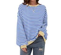 Générique Womens Casual Striped Tops Long Sleeve Shirts for Teen Girls Crewneck Oversized Sweatshirts 2025 Trendy Fall Clothes (Sky,M)