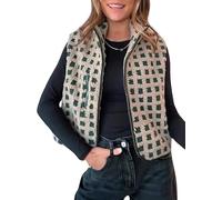 Générique Womens Checkered Sherpa Vest,Sleeveless Winter Fuzzy Jacket,High Neck Zip Up Plaid Gilet with Chest Pocket