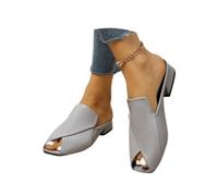 Générique Women's Chic & Comfy Solid Color Slip-On Sandals, Elegant Chunky Heel Slides Square Toe Mules for Women Low Heel Sandals (gray,40)