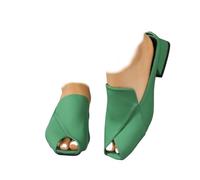 Générique Women's Chic & Comfy Solid Color Slip-On Sandals, Elegant Chunky Heel Slides Square Toe Mules for Women Low Heel Sandals (green,41)