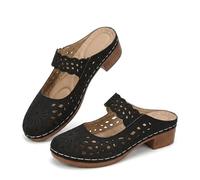 Générique Women's Closed Toe Chunky Heel Sandals 2026 Summer Arch Support Comfortable Orthopedic Slip On Platform Wedge Sandals Wide Width Low Heel Wedding Party Shoes (Black,38.5)