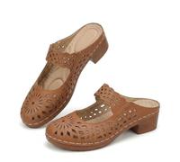 Générique Women's Closed Toe Chunky Heel Sandals 2026 Summer Arch Support Comfortable Orthopedic Slip On Platform Wedge Sandals Wide Width Low Heel Wedding Party Shoes (Brown,37.5)