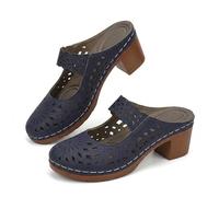 Générique Women's Closed Toe Chunky Heel Sandals 2026 Summer Arch Support Comfortable Orthopedic Slip On Platform Wedge Sandals Wide Width Low Heel Wedding Party Shoes (Blue,37.5)