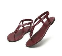 Générique Women's Comfortable Breathable Flat Sandals, Open Toe Thong Casual Summer Slide Flip Flops for Walking Beach Vacation, Women's Dress & Flat Sandals, Lightweight Slip On (Wine Red,38)