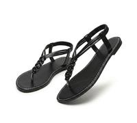 Générique Women's Comfortable Breathable Flat Sandals, Open Toe Thong Casual Summer Slide Flip Flops for Walking Beach Vacation, Women's Dress & Flat Sandals, Lightweight Slip On (Black,43)