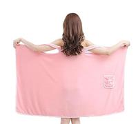 Générique Women'S Coral Fleece Bathrobe, Plus Size Women'S Wearable Shower Skirt, Water Absorption, Quick Drying Beauty, 2-Button Design Adjustable Closure(powder)