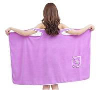 Générique Women'S Coral Fleece Bathrobe, Plus Size Women'S Wearable Shower Skirt, Water Absorption, Quick Drying Beauty, 2-Button Design Adjustable Closure(purple)