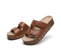 Générique Women's Cork Platform Sandals, Flatform Slides Footbed Slippers, Fashionable Thick Soled Mats, Comfortable Dressy Summer Casual Walking Wedges, Open Toe Beach Shoes (Brown,39)