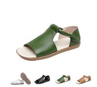 Générique Women's Cow Genuine Leather Flats - Women's Summer Open-Toe Sandals,Flats Roman Sandals Comfort Soft Sole Non-Slip Beach Walking Shoes (Green,37)
