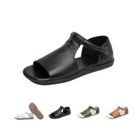 Générique Women's Cow Genuine Leather Flats - Women's Summer Open-Toe Sandals,Flats Roman Sandals Comfort Soft Sole Non-Slip Beach Walking Shoes (Black,40)