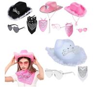 Générique Women's Cowboy Hat Fancy Dress Western Cowgirl Felt Wide Brim with Heart Shaped Bandana Scarf for Hen Party Halloween Costume Accessories Carnival (12)