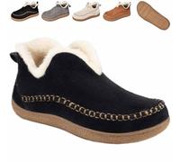Générique Women's Cozy Fleece-Lined Slip-On Ankle Boots, Round Toe Anti-Slip Warm Outdoor Walking Snow Booties House Shoes (Black,41)