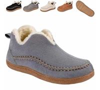 Générique Women's Cozy Fleece-Lined Slip-On Ankle Boots, Round Toe Anti-Slip Warm Outdoor Walking Snow Booties House Shoes (Gray,41)