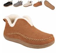 Générique Women's Cozy Fleece-Lined Slip-On Ankle Boots, Round Toe Anti-Slip Warm Outdoor Walking Snow Booties House Shoes (Brown,40)