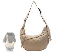 Générique Women's Crescent Puffer Tote Bag, Puffy Cotton Crossbody Bag, Lightweight Quilted Nylon Shoulder Bag Casual Crossbody Purse (Khaki)