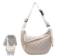 Générique Women's Crescent Puffer Tote Bag, Puffy Cotton Crossbody Bag, Lightweight Quilted Nylon Shoulder Bag Casual Crossbody Purse (white)
