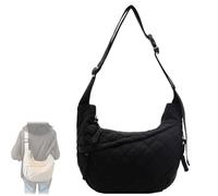 Générique Women's Crescent Puffer Tote Bag, Puffy Cotton Crossbody Bag, Lightweight Quilted Nylon Shoulder Bag Casual Crossbody Purse (black)