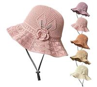 Générique Women's Crochet Bucket Hat with Flower Accent, Foldable Breathable Summer Wide Brim Sun Hat, Lightweight and Adjustable (Pink)
