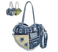 Générique Women's Cute Heart Shape Denim Handbag Wallet,Heart Denim Patch Vintage Shoulder Bag,Large Trendy Underarm Crossbody Bag