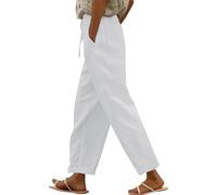 Générique Womens Drawstring Casual Trousers Elastic Waist Long Pants Side Pocket Faux Back Pocket Relaxed Fit Spring Summer Daily Office Travel Wear, 02-White, L