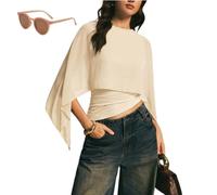 Générique Women's Elegant Chiffon Cape Sleeve Top,Sheer Mesh Asymmetrical Batwing Sleeve Shirts,Trendy Summer Dressy Blouse Shawl