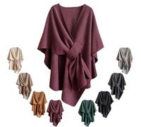 Générique Women'S Elegant Shawl Wraps,Soft Open Front Poncho Sweater For Spring Fall Winter,Warm Outerwear,Indoor,Office Wear,Stylish (Red)