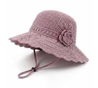 Générique Women's Elegant Woven Straw Bucket Hat for Summer Beach (Purple)