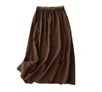 Générique Women's Embroidery Cotton Linen Skirts with Pockets Casual Elastic High Waist A-Line Split Long Boho Skirts (Coffee,TG)