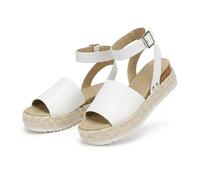 Générique Women's Espadrille Platform Sandals, Open Toe Ankle Strap Wedge, Arch Support Orthotic Wide Width, Comfortable Slip On Beach Shoes, Dressy Summer Casual Walking Slides (White,39)