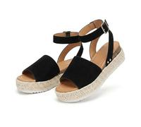 Générique Women's Espadrille Platform Sandals, Open Toe Ankle Strap Wedge, Arch Support Orthotic Wide Width, Comfortable Slip On Beach Shoes, Dressy Summer Casual Walking Slides (Black,42)