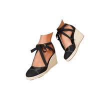 Générique Womens Espadrilles Wedge Sandals, Summer Closed Toe Platform Shoes, Bohemian Lace-Up Wedges (Black,36)