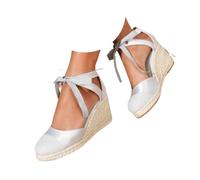 Générique Womens Espadrilles Wedge Sandals, Summer Closed Toe Platform Shoes, Bohemian Lace-Up Wedges (Silver,38)