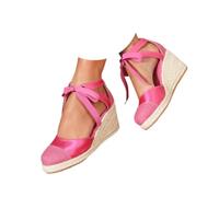 Générique Womens Espadrilles Wedge Sandals, Summer Closed Toe Platform Shoes, Bohemian Lace-Up Wedges (Pink,38)