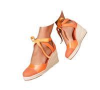 Générique Womens Espadrilles Wedge Sandals, Summer Closed Toe Platform Shoes, Bohemian Lace-Up Wedges (Orange,42)