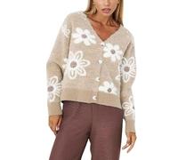 Générique Women's Fall Cute Floral Cardigan Sweater Button Down V-Neck Fuzzy Jacquard Knit Cardigan TopCashmere Sweater Fall Outfits (1PCS/A,TTG)