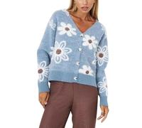 Générique Women's Fall Cute Floral Cardigan Sweater Button Down V-Neck Fuzzy Jacquard Knit Cardigan TopCashmere Sweater Fall Outfits (1PCS/C,Grand)
