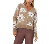 Générique Women's Fall Cute Floral Cardigan Sweater Button Down V-Neck Fuzzy Jacquard Knit Cardigan TopCashmere Sweater Fall Outfits (1PCS/B,S)