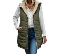 Générique Women's Fall Reversible Vest Sleeveless Faux Fleece Jacket, Women Long Quilted Hooded Down Vests, Warm Winter Outerwear (army green,M)