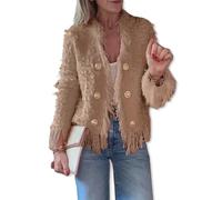 Générique women's fashion fringe cardigan jacket, Dressy Tassel Fringe Cardigan Open Front Button Down Jacket Fall Outfits (Coffee,4XL)