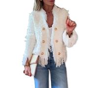 Générique women's fashion fringe cardigan jacket, Dressy Tassel Fringe Cardigan Open Front Button Down Jacket Fall Outfits (Beige,5XL)