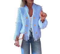 Générique women's fashion fringe cardigan jacket, Dressy Tassel Fringe Cardigan Open Front Button Down Jacket Fall Outfits (Blue,3XL)