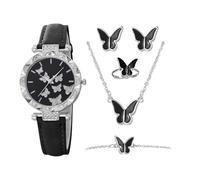 Générique Women's Fashion Watch Set (5 Pack) | Imitation Leather Strap, 5cm Diameter, 40g | Simple Casual Wristwatch with Butterfly Numerals | Pin Buckle, Screw-Down (No Box)