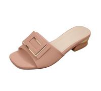 Générique Women's Fashionable Square Shiny Fish Mouth Mid Heel Slippers For Outer Wear And Resting One Line Sandals Bottes Cuir Noir (Khaki, 37)