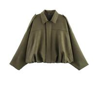 Générique Women's Faux Suede Bomber Jacket Lapel Pilot Coat Casual Oversized Long Sleeves Trendy Streetwear Outerwear (Green,M)