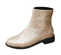 Générique Women's Flat Pointed Toe Shiny Boots Fashion Casual Side Zipper Solid Color Stylish Ankle Boots Compensées Noires Pour Grande Largeur (Gold, 37)
