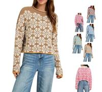 Générique Womens Floral Cropped Sweater Roll Neck Long Sleeve Pullover Tops | Women Floral Pattern Cropped Rolled Neck Sweater,Going Out Tops,for Travel Street Casual Wear