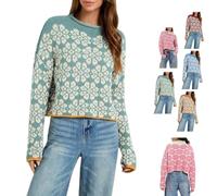 Générique Womens Floral Cropped Sweater Roll Neck Long Sleeve Pullover Tops | Women Floral Pattern Cropped Rolled Neck Sweater,Going Out Tops,for Travel Street Casual Wear